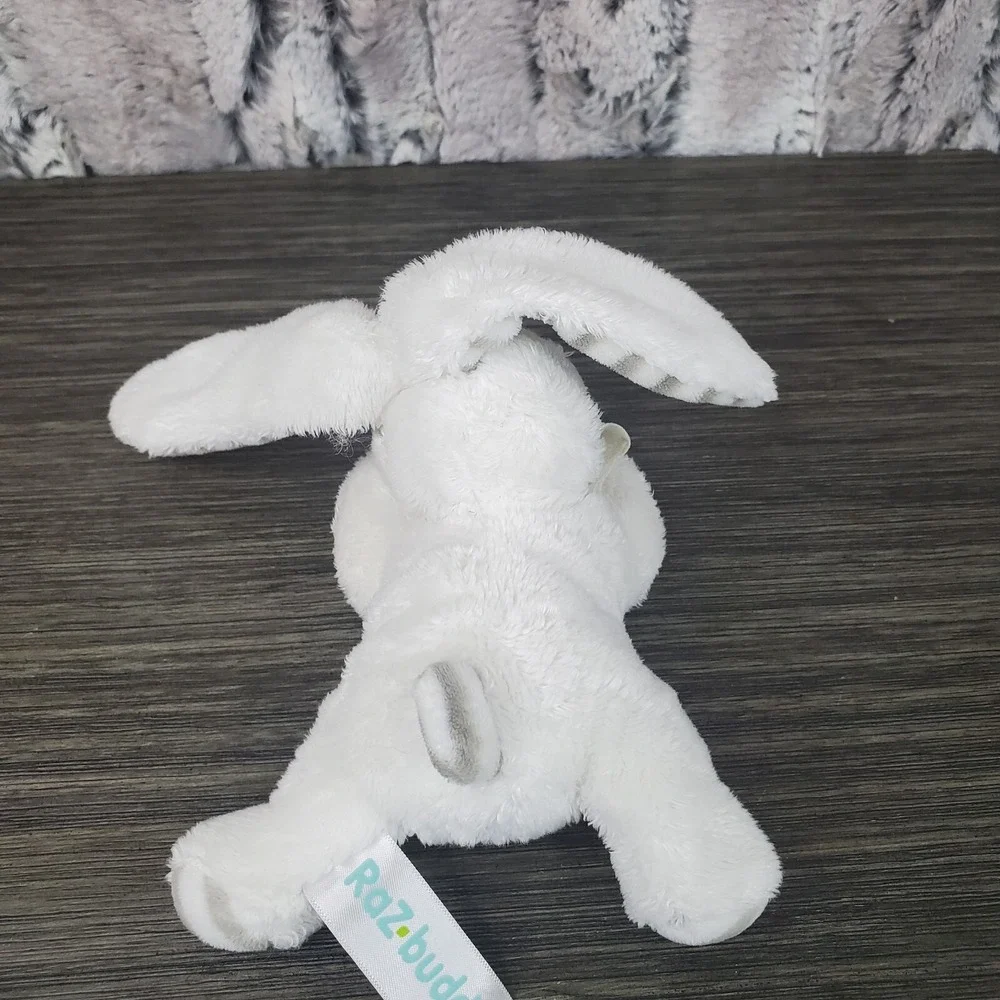 RaZbaby Pacifier Holder Bunny Rabbit Plush Stuffed Animal Lovey Gray Stripe Ears